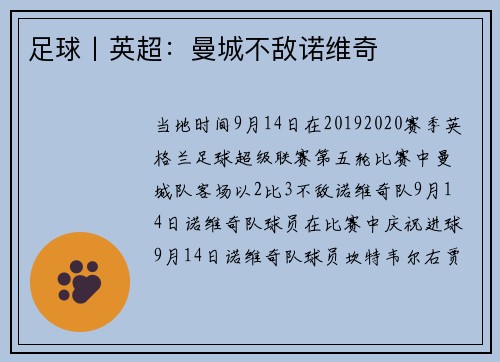 足球丨英超:曼城不敌诺维奇